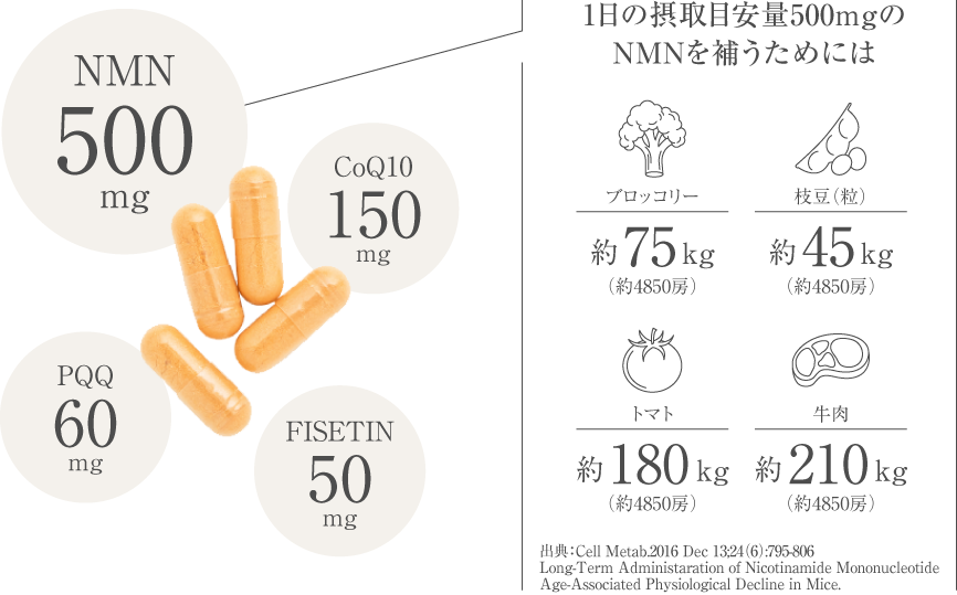 1日の摂取目安量500mgのNMNを補うためには